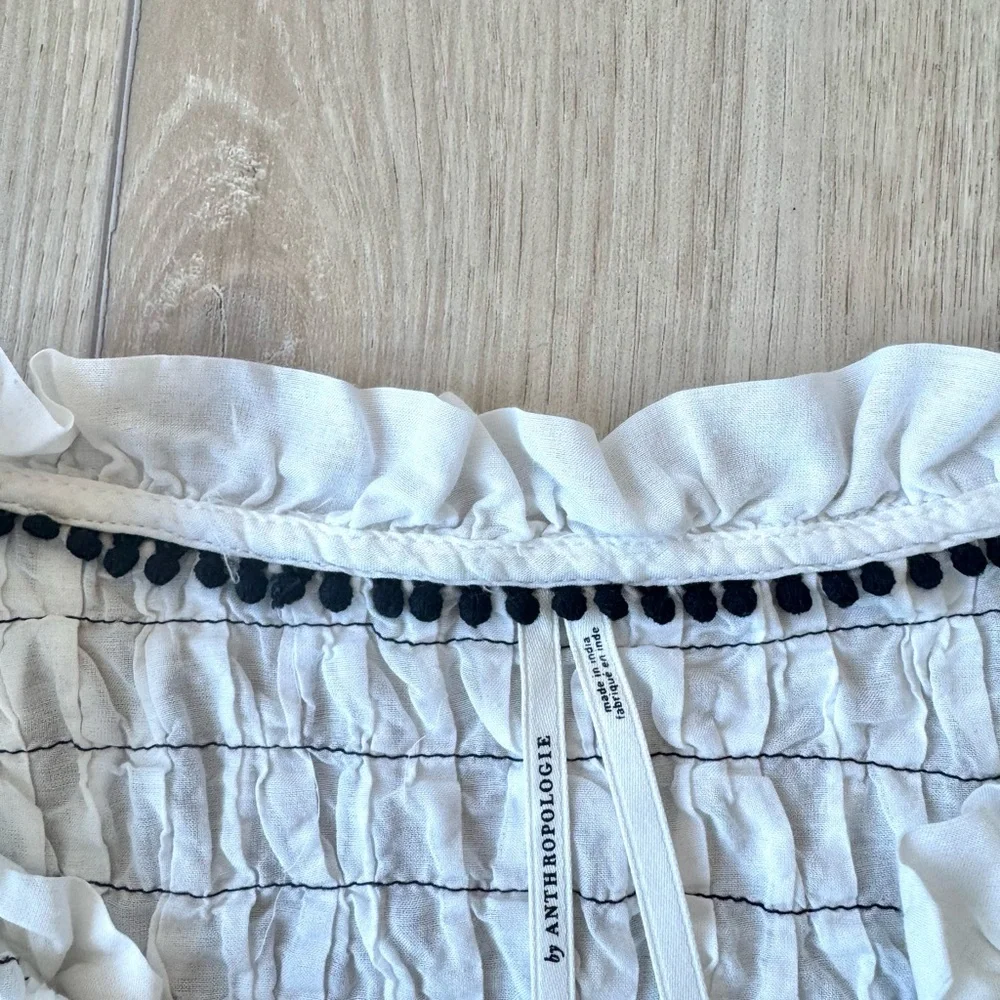 Anthropologie Long-Sleeve White Airy Babydoll smocked Blouse Sz M Boho Peasant - Picture 4 of 13